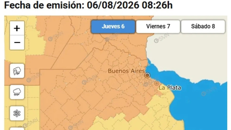 Media provincia bajo alerta naranja por lluvias, ráfagas de viento y posible granizo